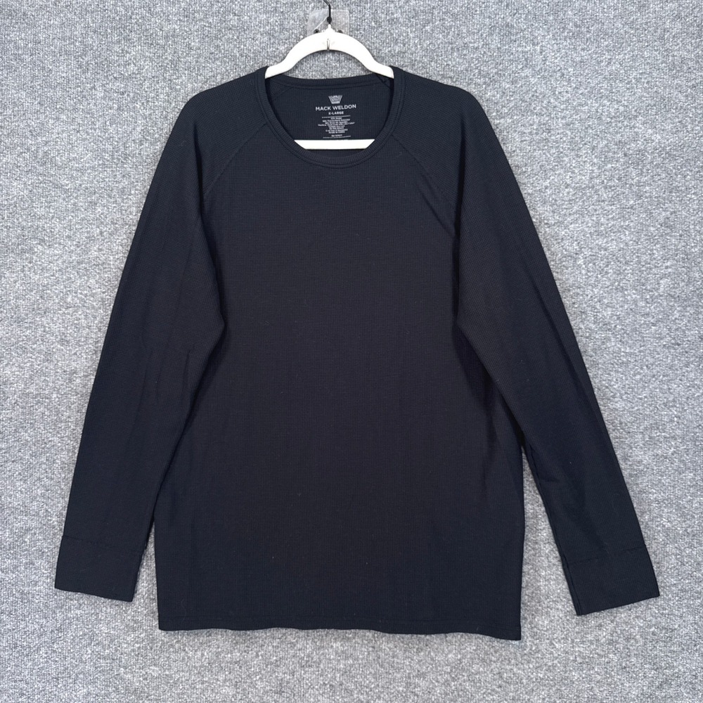 Mack Weldon Shirt Mens XL Black Wool Blend Waffle Knit Thermal Long Sleeve Top